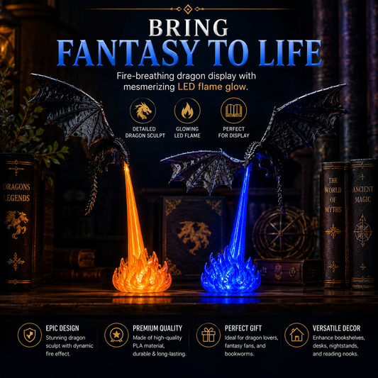 ๐๐ฅ 3D FireโBreathing Dragon LED Light | Glowing Fantasy Bookshelf Decor