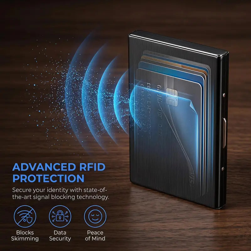 πΌ BUSINESS FAVORITE | Premium Metal Card Holder β Slim RFID Wallet with Matte Black Finish