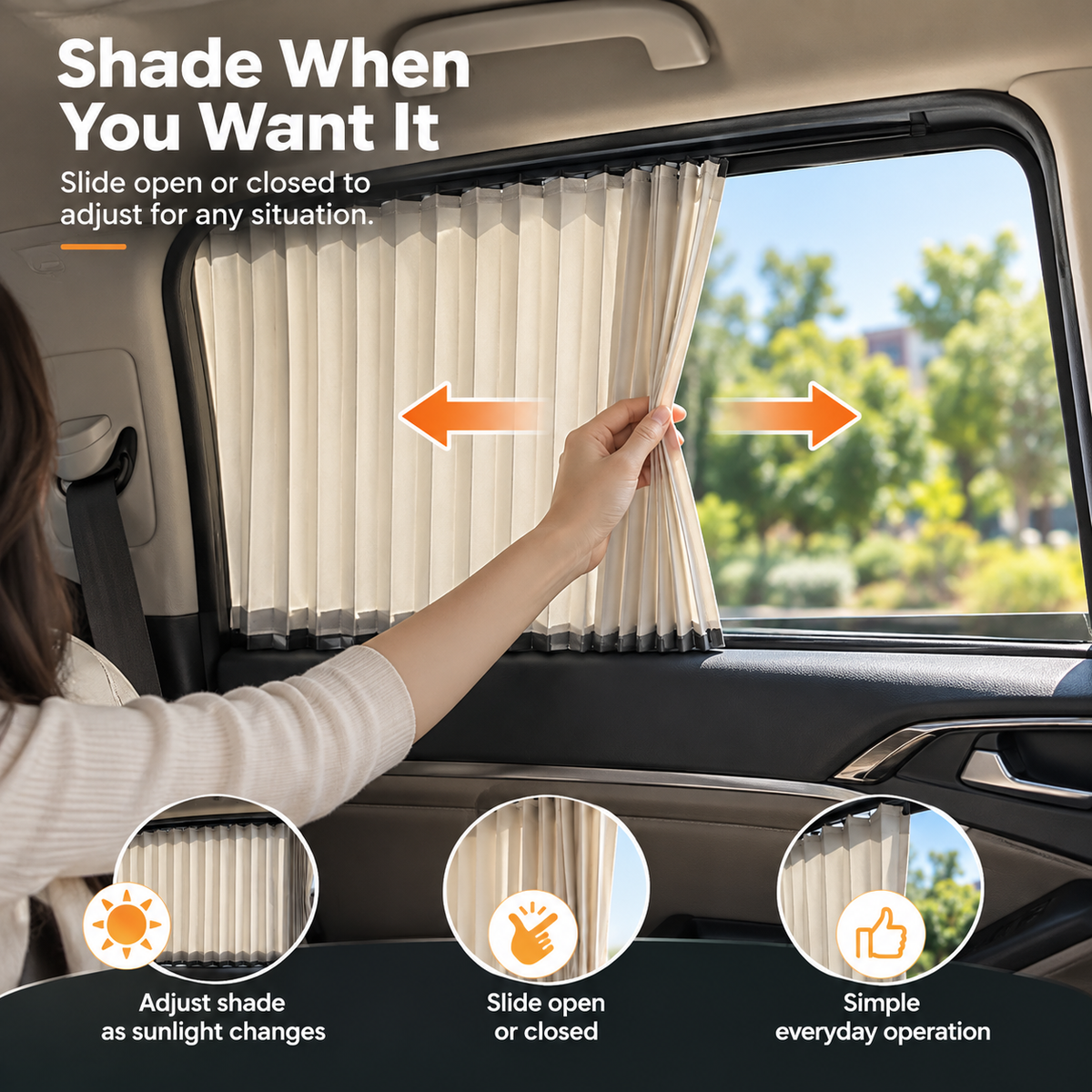 π Pleated Car Window Sun Shade Curtains β Adjustable Rear Seat Privacy & Sun Protection