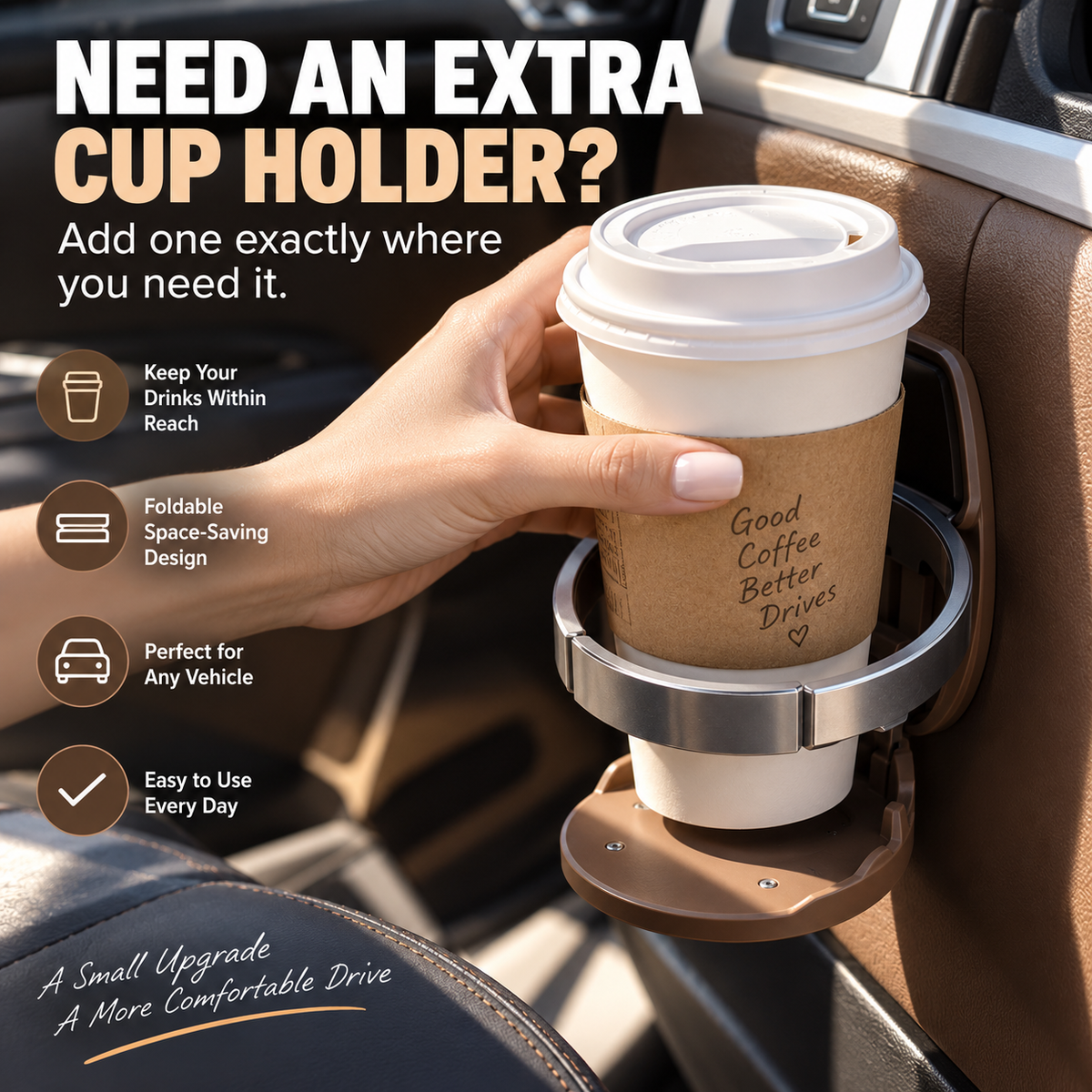 π Universal Foldable Car Cup Holder β Space-Saving Drink & Phone Holder