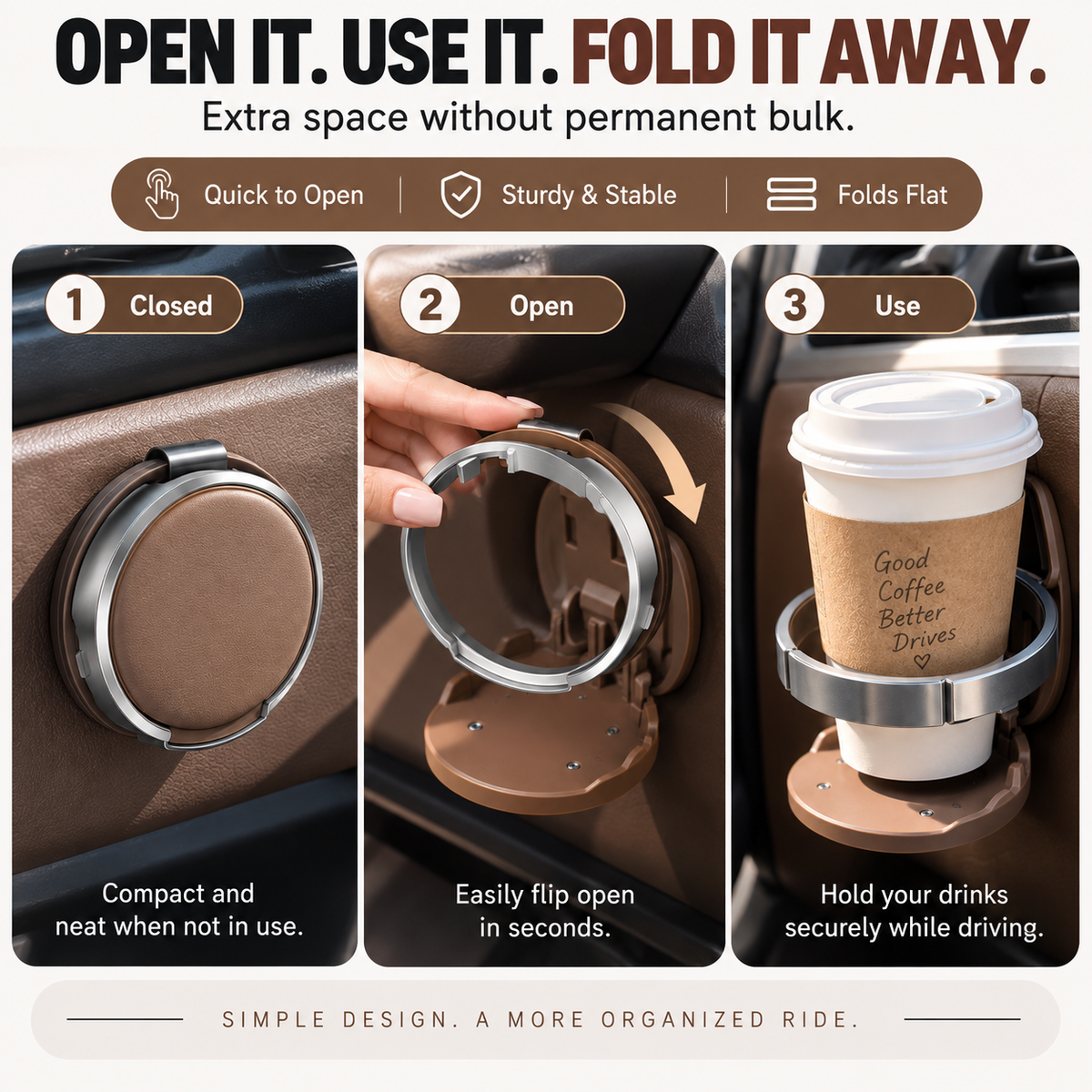 π Universal Foldable Car Cup Holder β Space-Saving Drink & Phone Holder