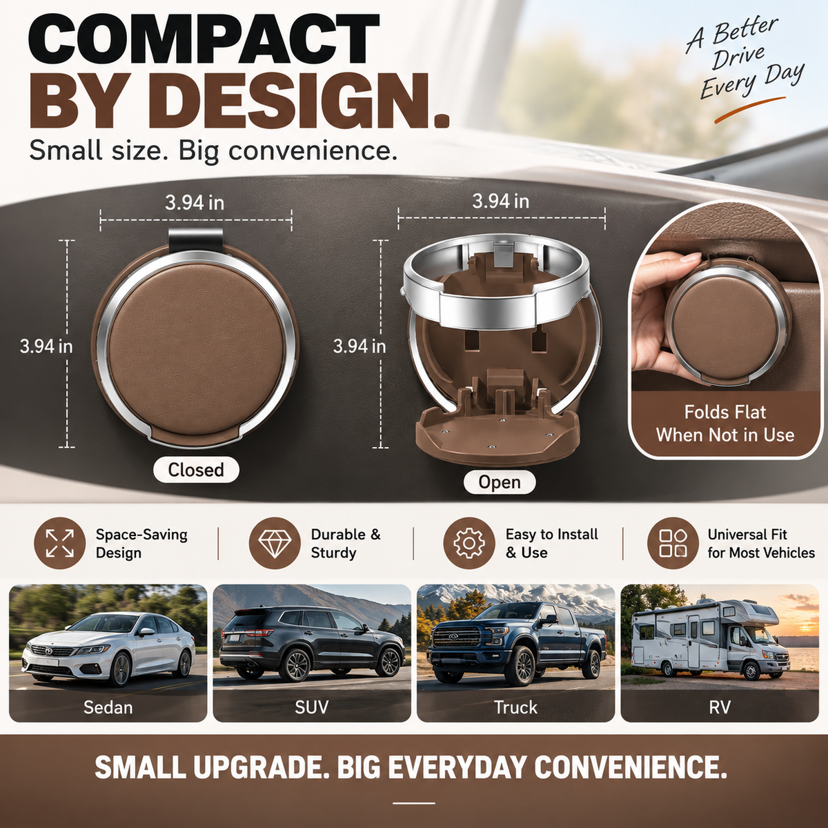 π Universal Foldable Car Cup Holder β Space-Saving Drink & Phone Holder