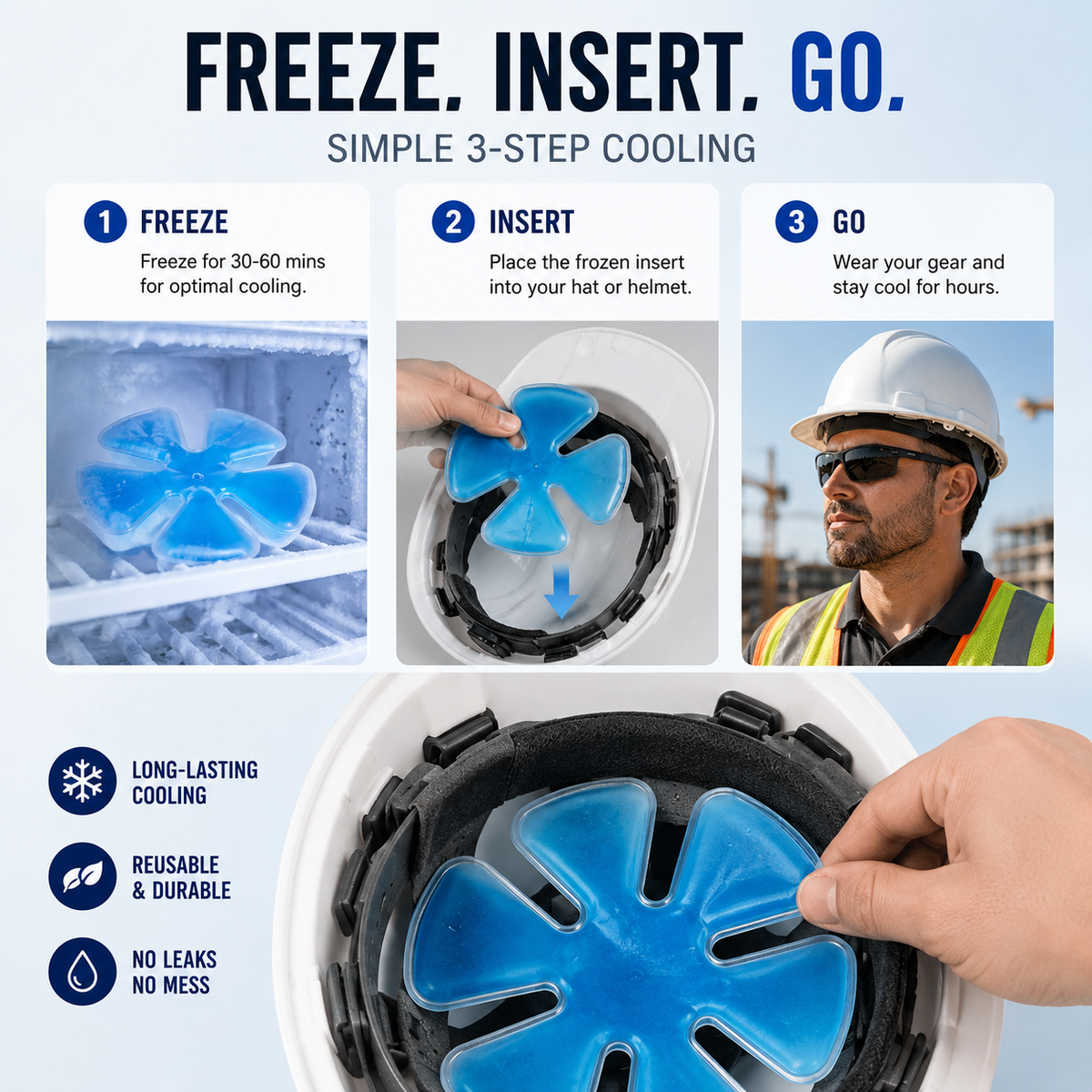 ❄️2PCS Cooling Hat Insert – Reusable Gel Ice Pack for Helmets & Caps
