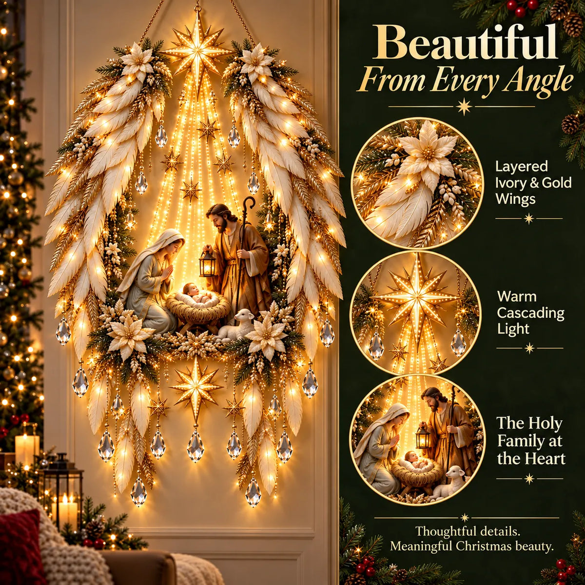 ✨👼 3D Heavenly Angel Wings Nativity Light✨ – Lighted Christmas Wall Decor ✈️