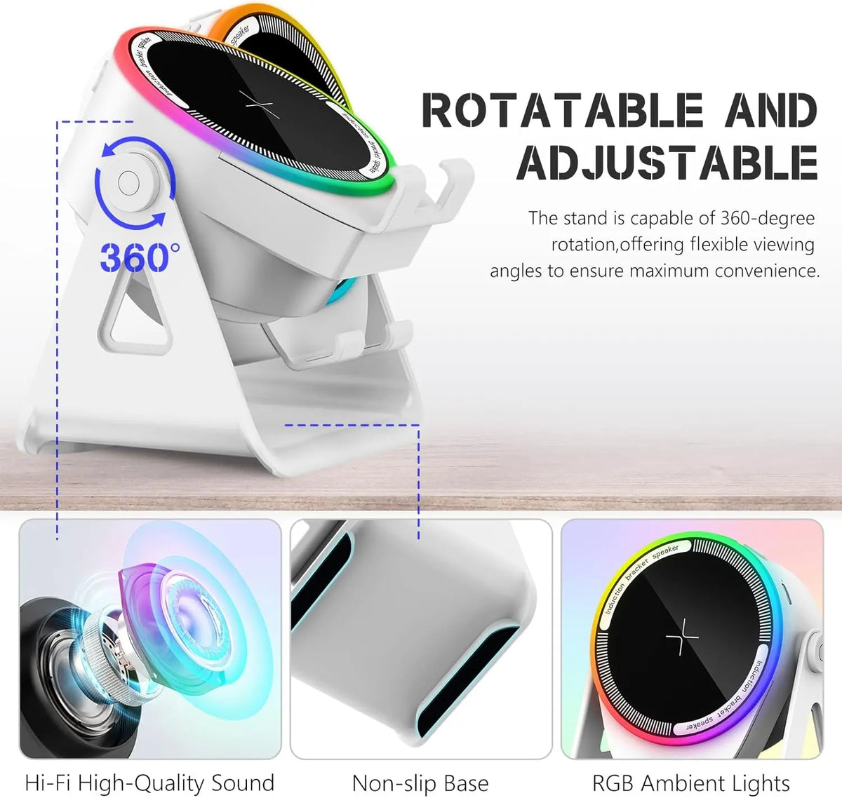 π₯ 50% OFF 4-in-1 Wireless Induction Bluetooth Speaker β¨ Phone Stand + RGB Light