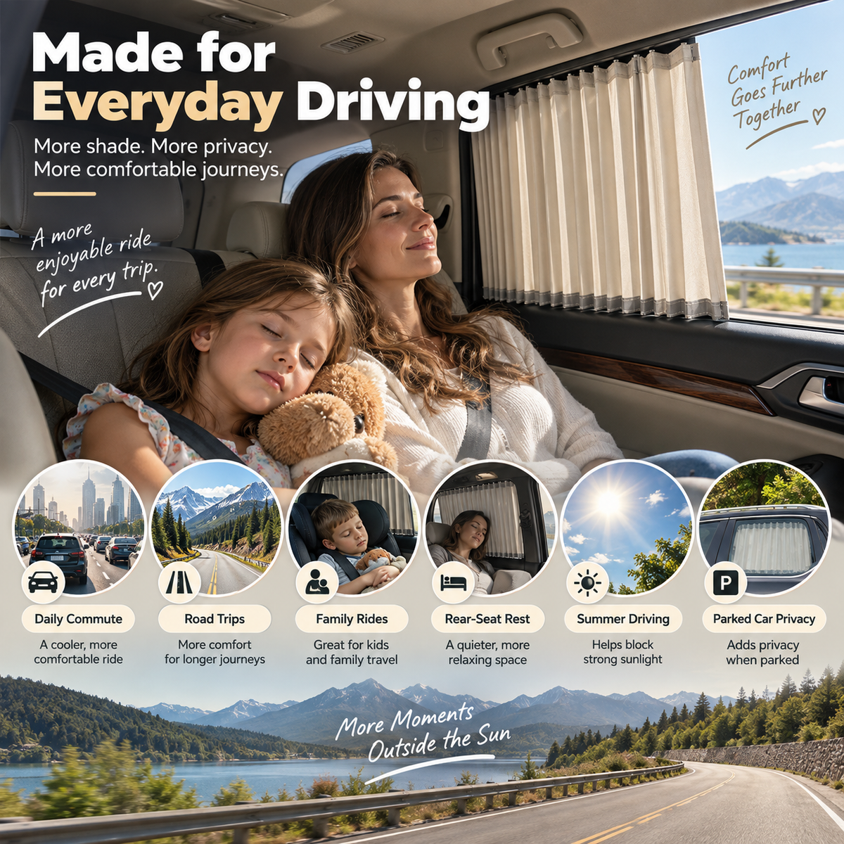 π Pleated Car Window Sun Shade Curtains β Adjustable Rear Seat Privacy & Sun Protection