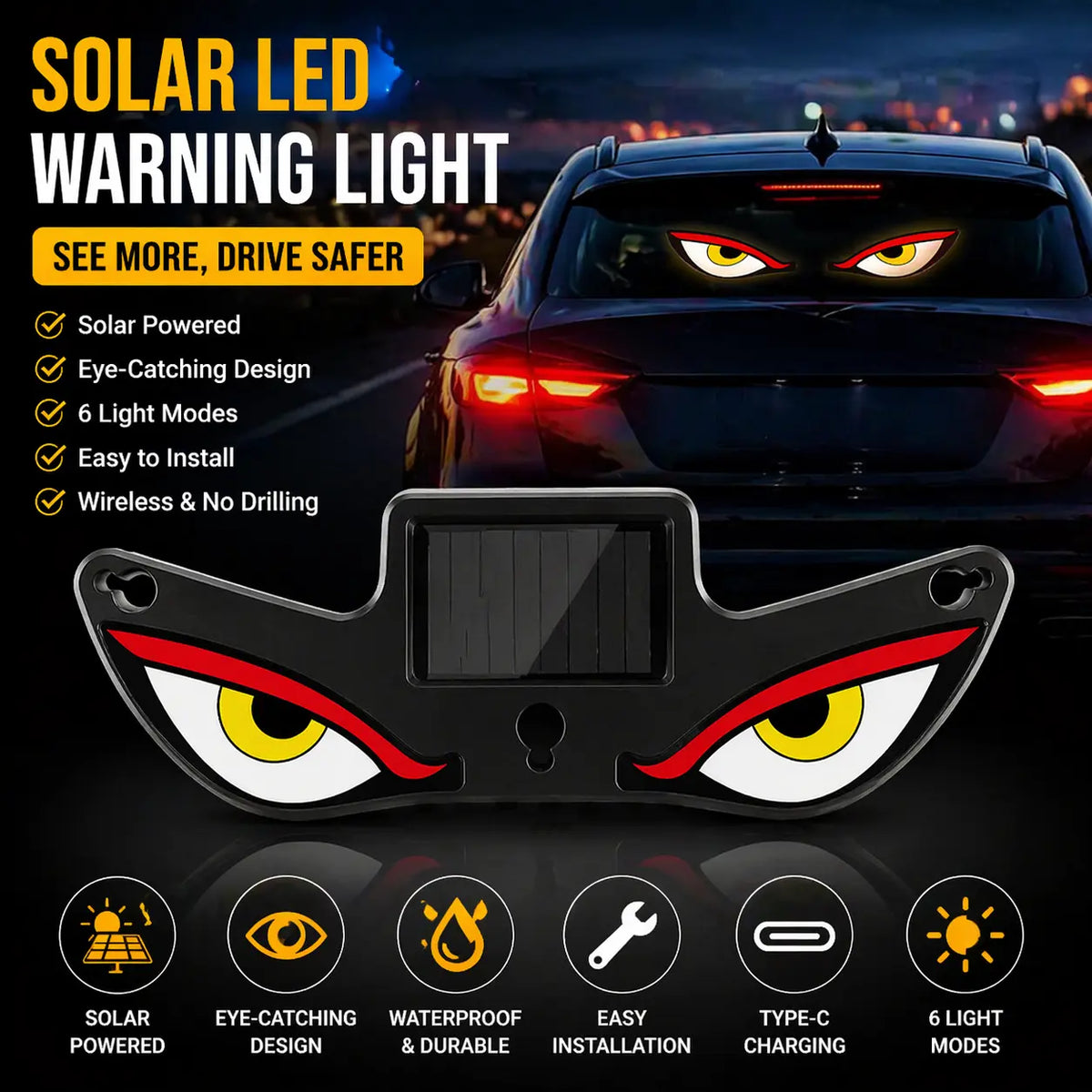 π₯ Solar LED Car Eyes β Flashing Windshield Light