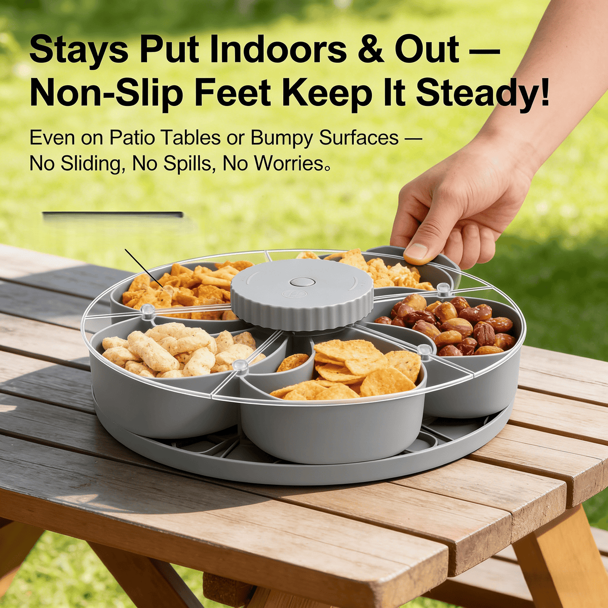 🎁Free Shipping!🍽️ Rotating 5-Compartment Snack Tray