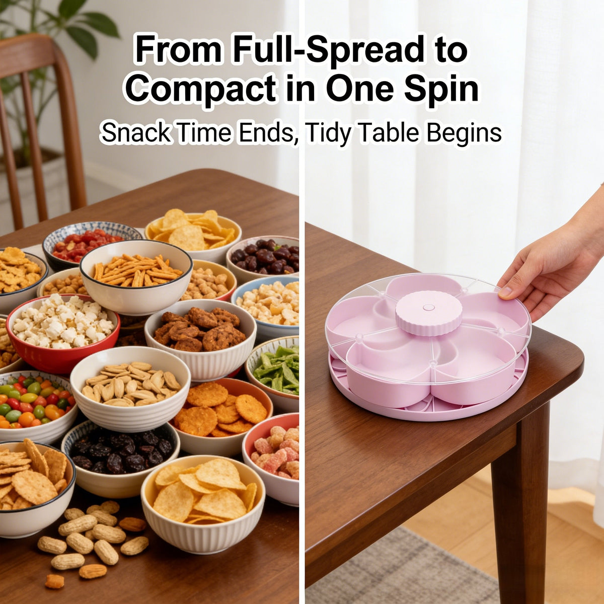 🎁Free Shipping!🍽️ Rotating 5-Compartment Snack Tray