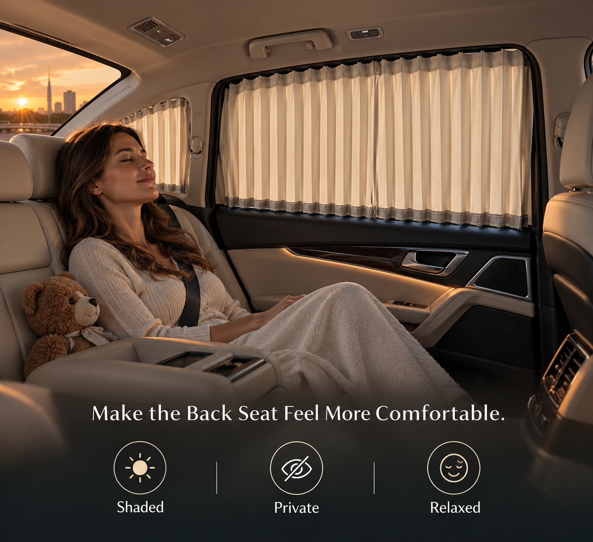π Pleated Car Window Sun Shade Curtains β Adjustable Rear Seat Privacy & Sun Protection