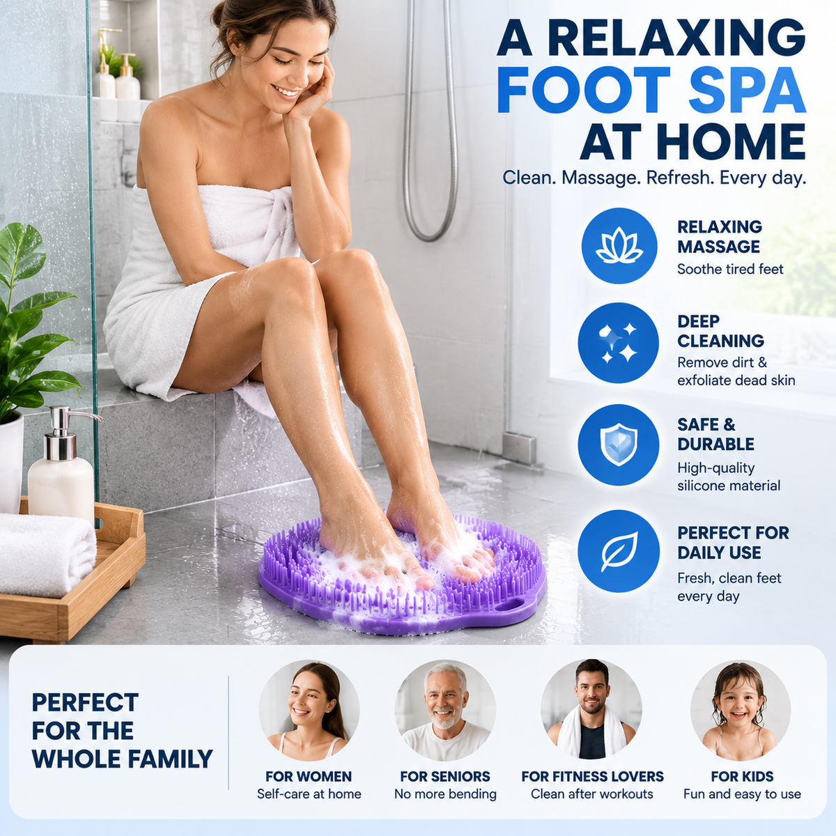 π¦Ά Hands-Free Shower Foot Scrubber Mat β Deep Clean & Massage Your Feet While You Shower