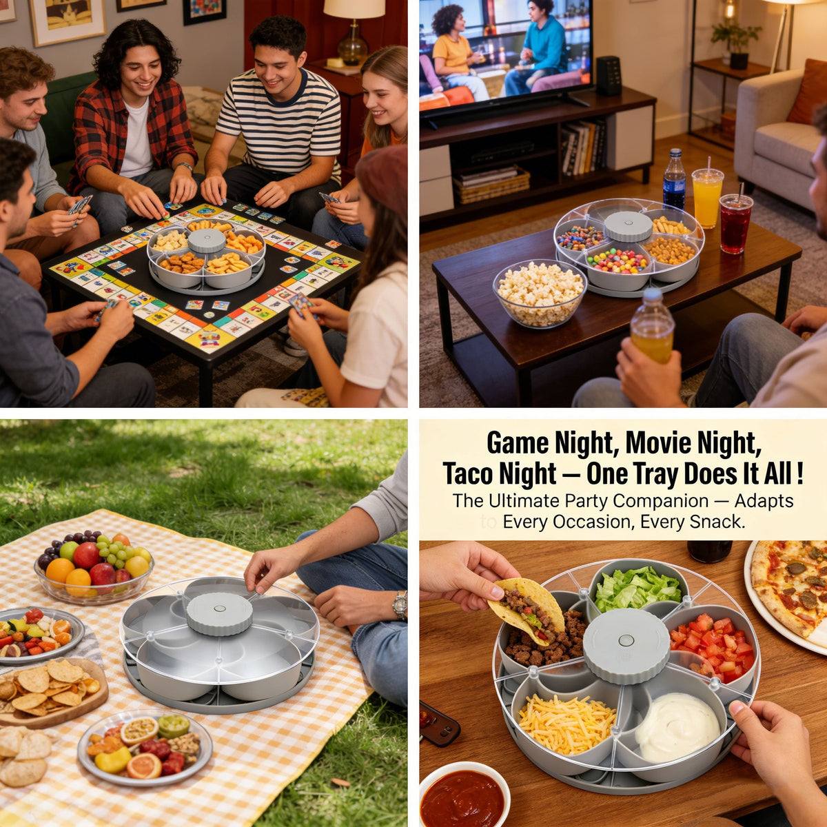 🎁Free Shipping!🍽️ Rotating 5-Compartment Snack Tray