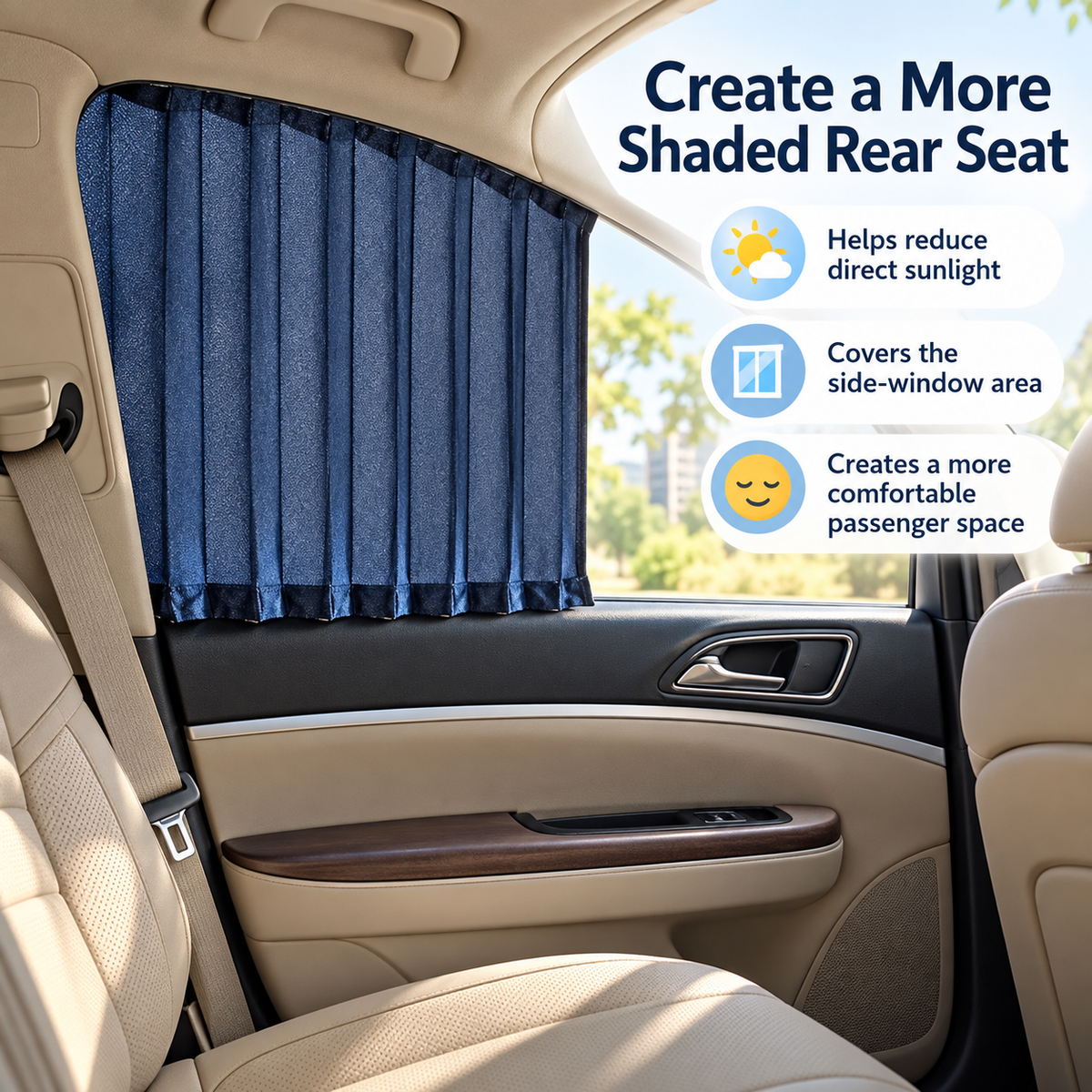 π Pleated Car Window Sun Shade Curtains β Adjustable Rear Seat Privacy & Sun Protection