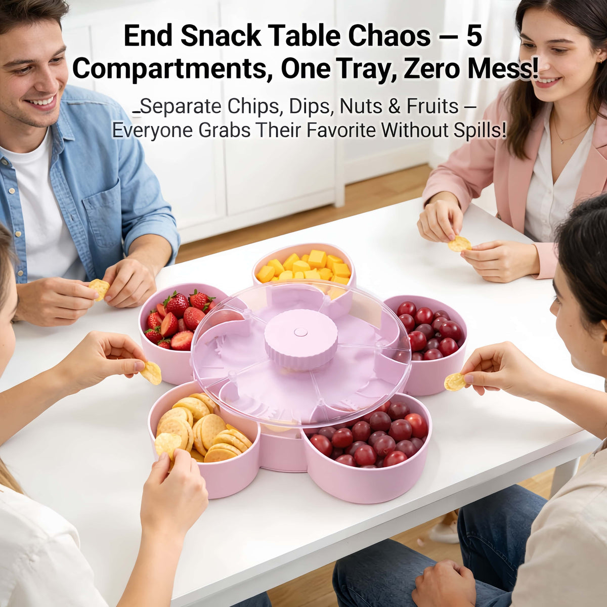 🎁Free Shipping!🍽️ Rotating 5-Compartment Snack Tray
