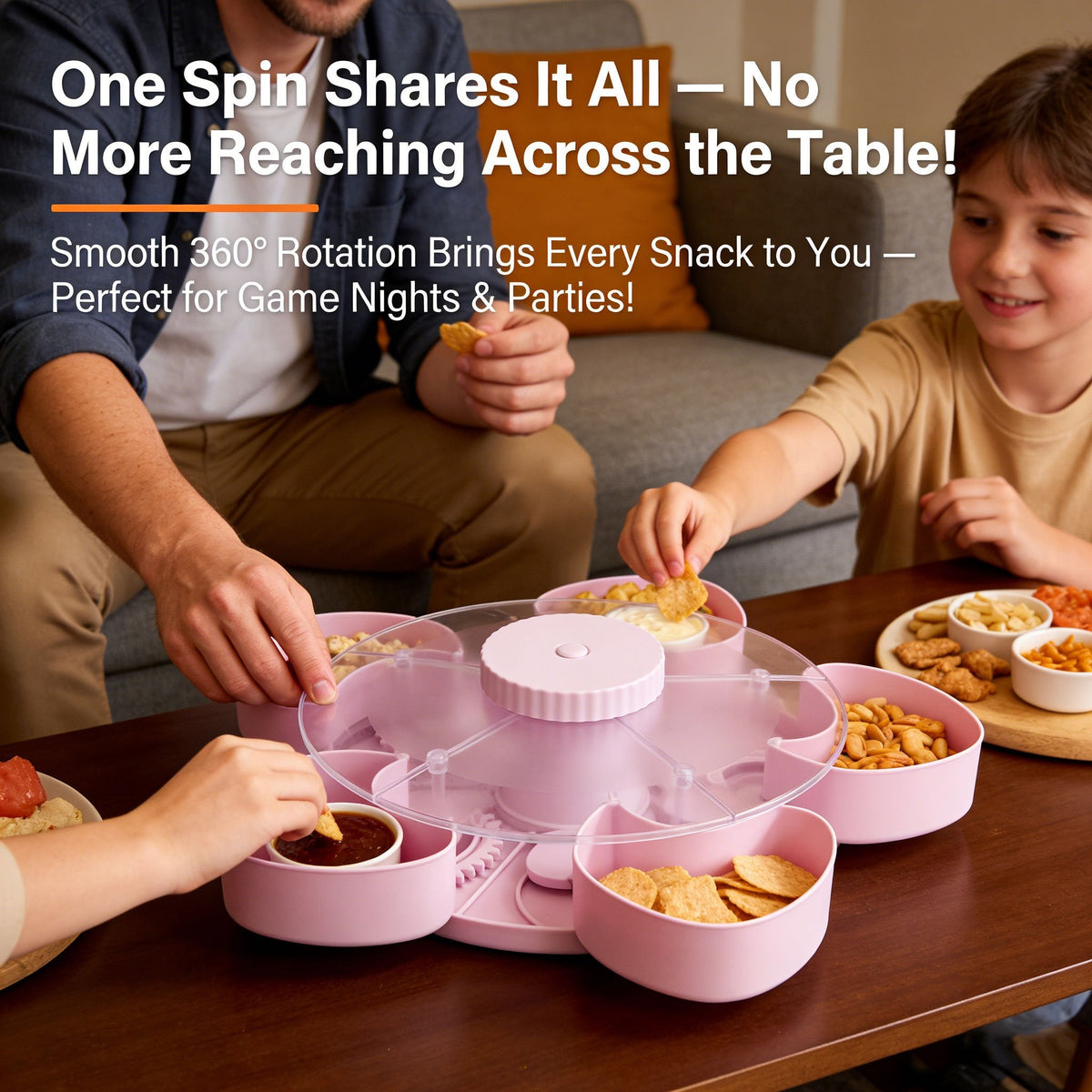 🎁Free Shipping!🍽️ Rotating 5-Compartment Snack Tray