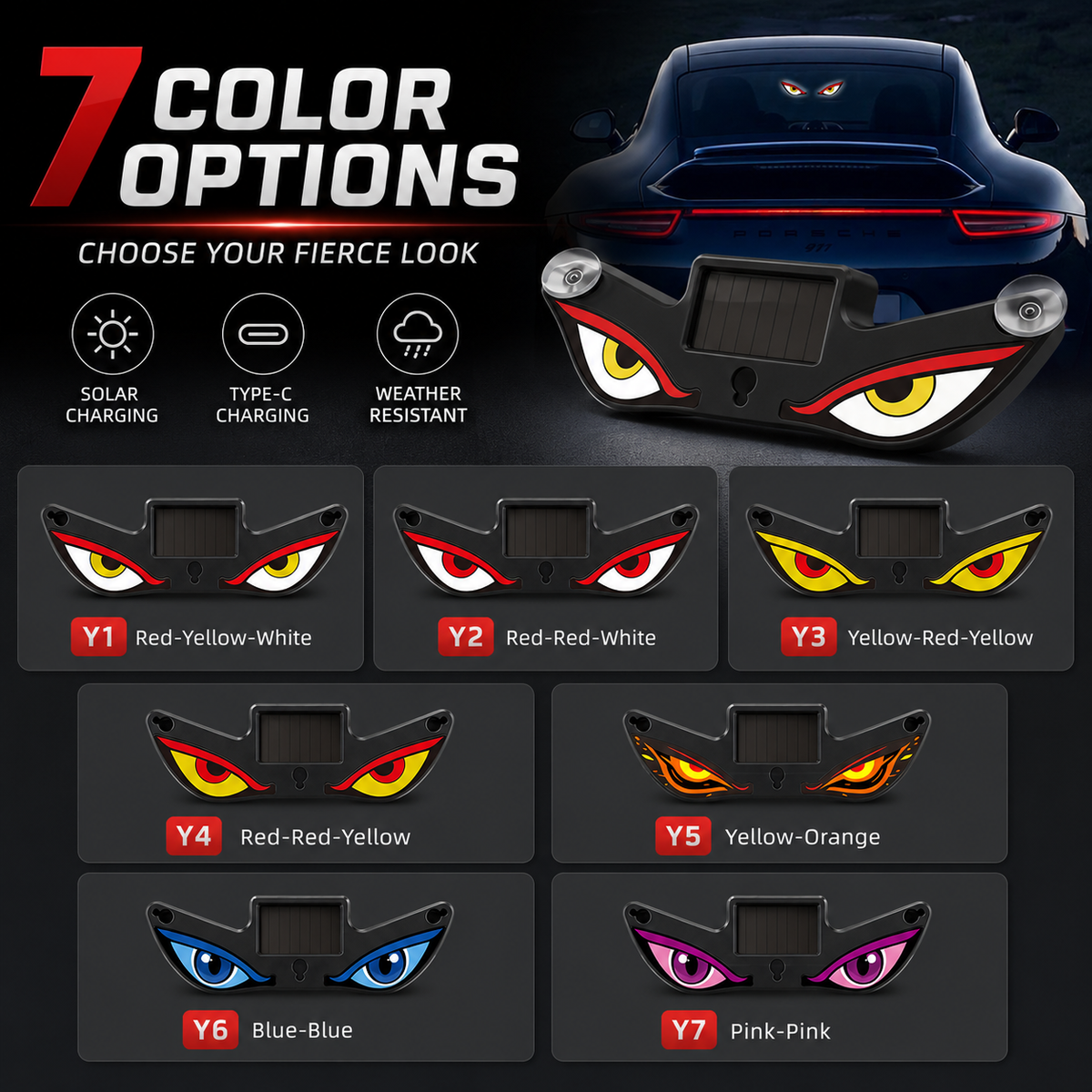 π₯ Solar LED Car Eyes β Flashing Windshield Light