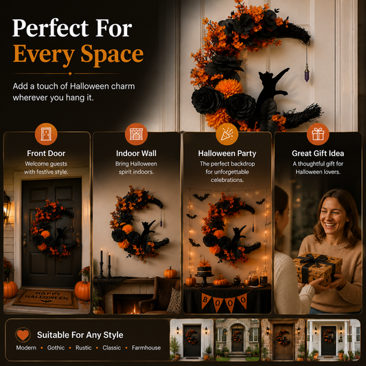๐โโฌ Gothic Cat Halloween Wreath | Floral Door Decor