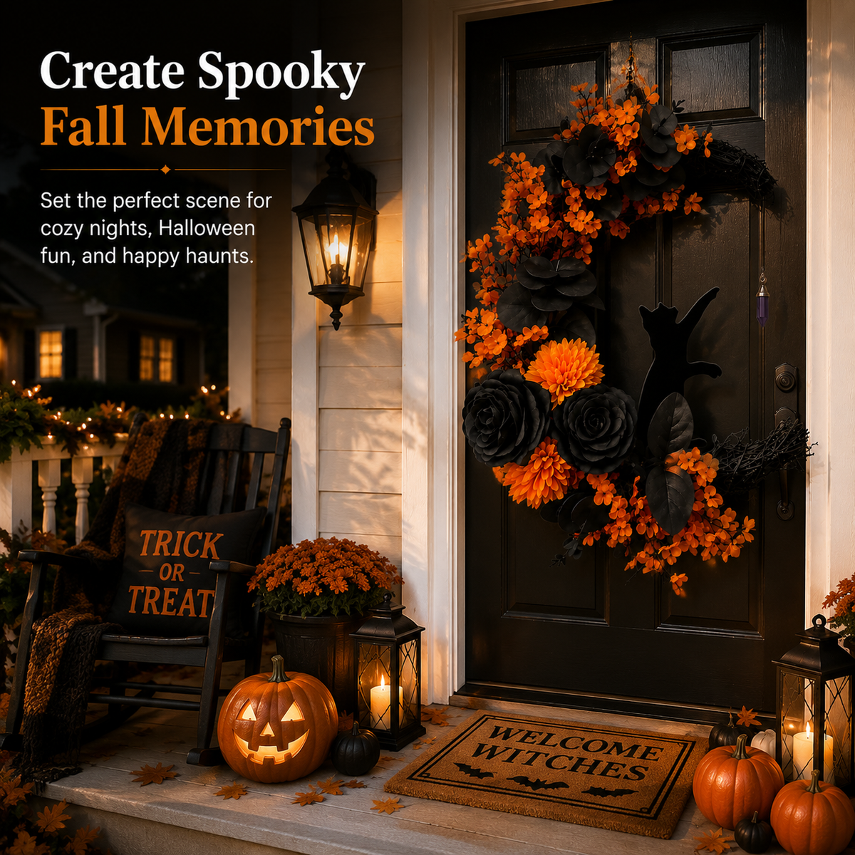 ๐โโฌ Gothic Cat Halloween Wreath | Floral Door Decor