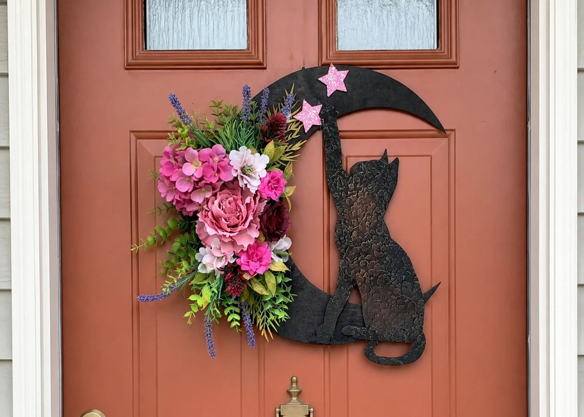 ๐โโฌ Gothic Cat Halloween Wreath | Floral Door Decor