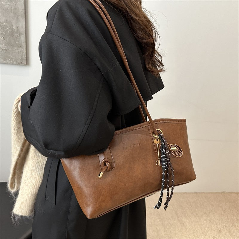 đWomen's Elegant Solid Color Large Capacity Shoulder Bag | Trendy Versatile Tote for Daily Commute & Casual Use