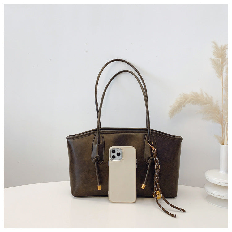 đWomen's Elegant Solid Color Large Capacity Shoulder Bag | Trendy Versatile Tote for Daily Commute & Casual Use