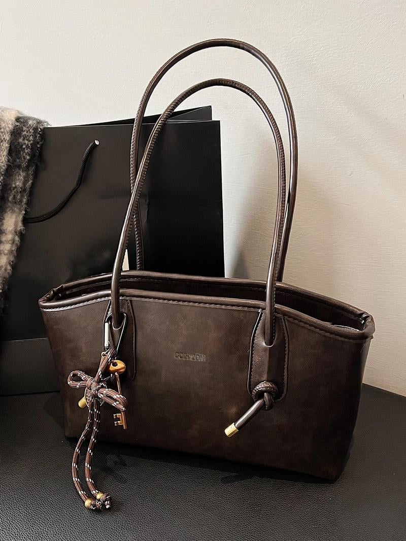 đWomen's Elegant Solid Color Large Capacity Shoulder Bag | Trendy Versatile Tote for Daily Commute & Casual Use