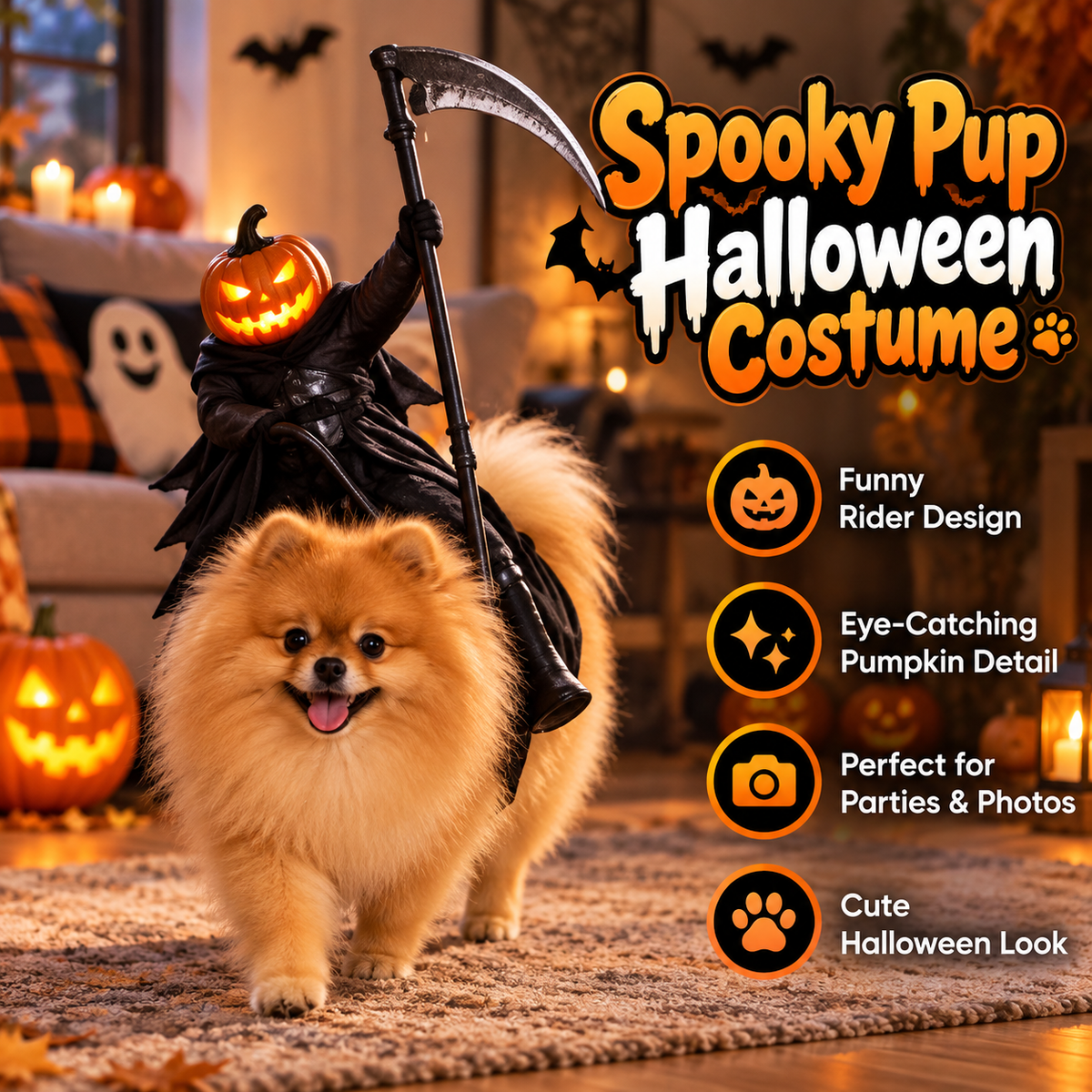π Funny Pumpkin Reaper Halloween Dog Costume
