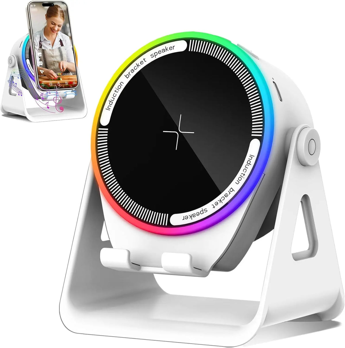 π₯ 50% OFF 4-in-1 Wireless Induction Bluetooth Speaker β¨ Phone Stand + RGB Light
