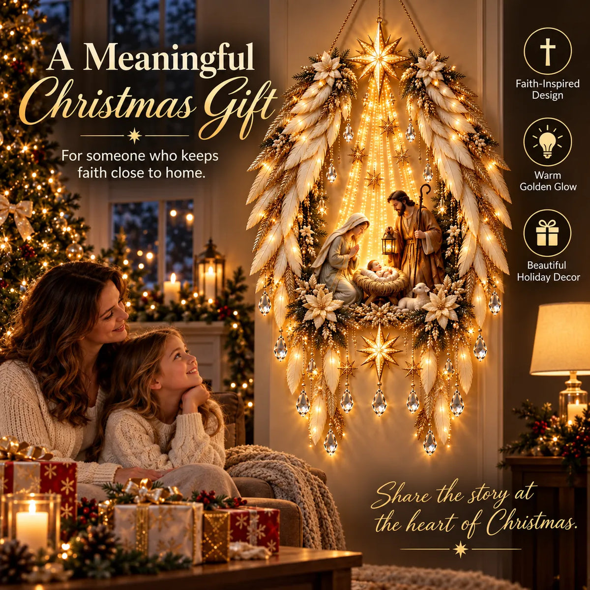 ✨👼 3D Heavenly Angel Wings Nativity Light✨ – Lighted Christmas Wall Decor ✈️