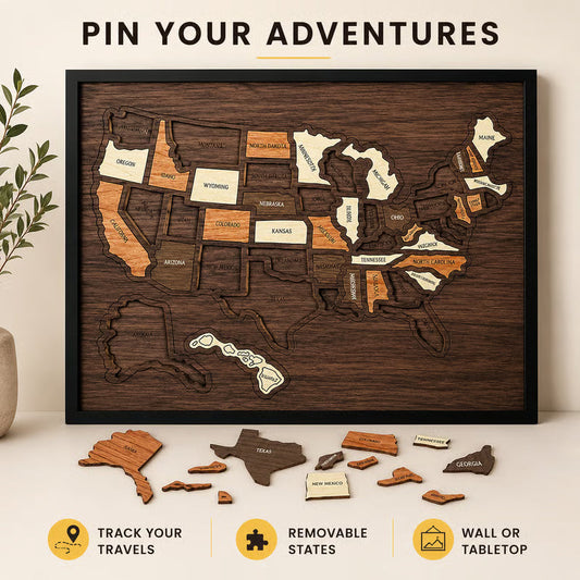 🔥Puzzle en bois de la carte des États-Unis pour voyager🧩