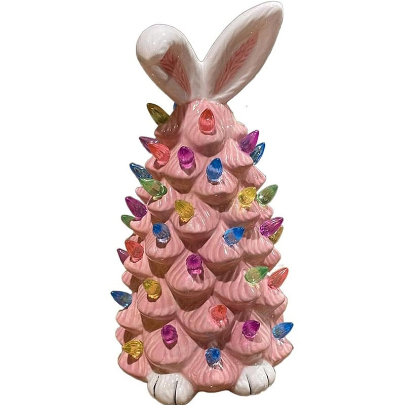 🐰 Décoration de Pâques Arbre Lapin Rose, Nouvel Arbre Lapin en Résine 2026 avec Lumières