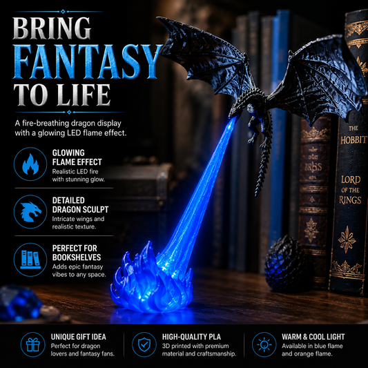 🔥 PROMOTION SPÉCIALE 🐉| Dragon cracheur de feu 3D avec écran LED – Décoration fantastique pour bibliothèque avec flammes lumineuses