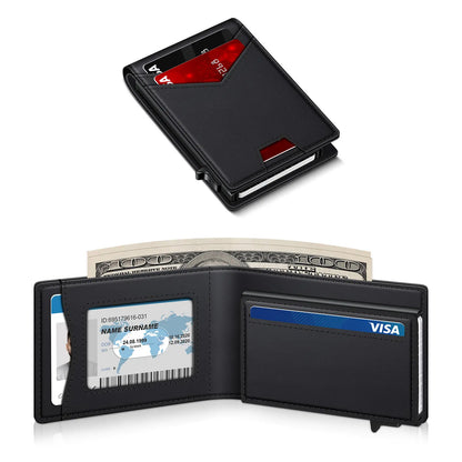 💳 PORTE-CARTES POP-UP | Portefeuille fin avec protection RFID, compartiment à cartes en aluminium à accès rapide et trombone pour billets