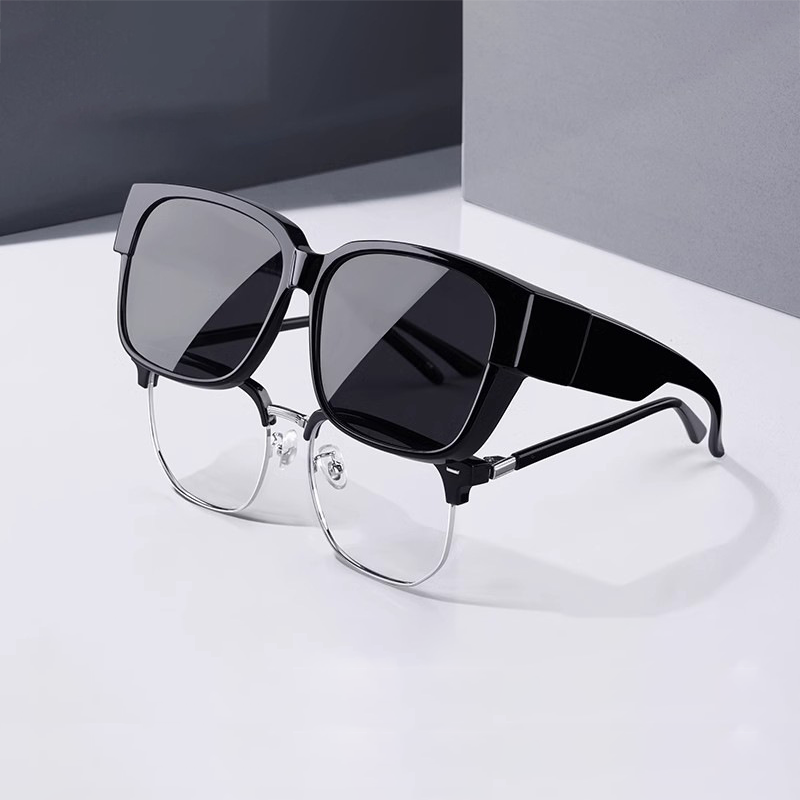 Lunettes de soleil polarisées à porter par-dessus des lunettes de vue pour femmes et hommes, tendance, carrées, enveloppantes, protection UV400, légères et durables