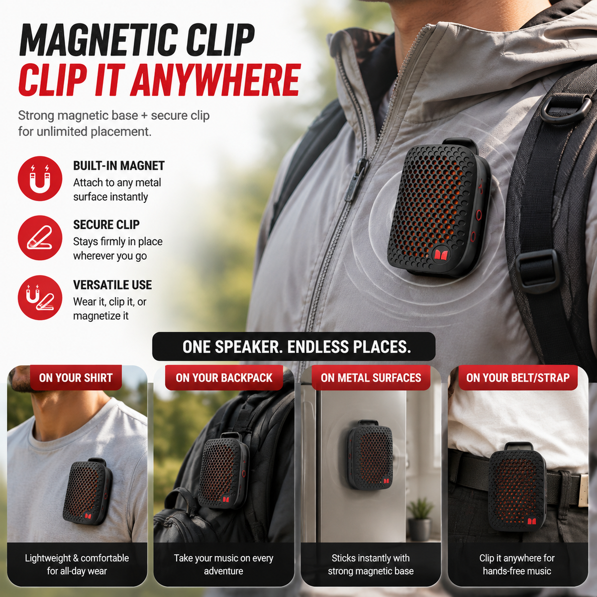 🏃 Outdoor Clip-On Bluetooth Speaker | Waterproof Speaker for Running & Cycling！！！