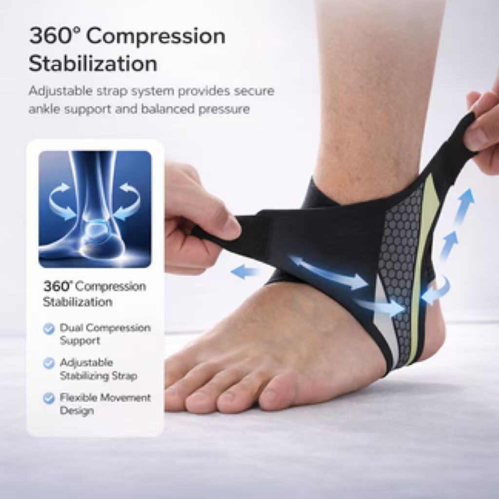Attelle de cheville à compression réglable – Maintien léger pour le sport et le quotidien