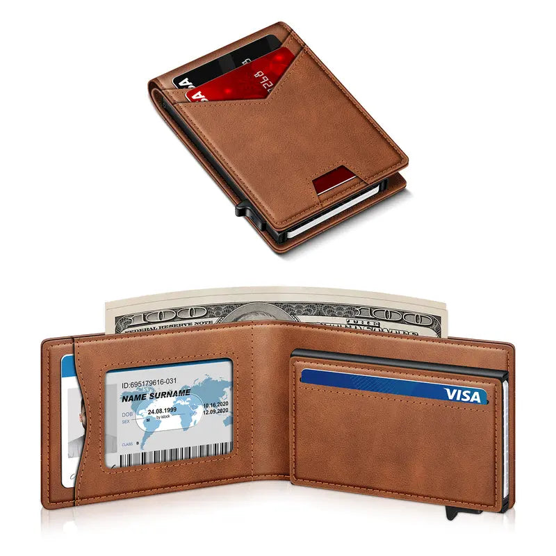 💳 PORTE-CARTES POP-UP | Portefeuille fin avec protection RFID, compartiment à cartes en aluminium à accès rapide et trombone pour billets