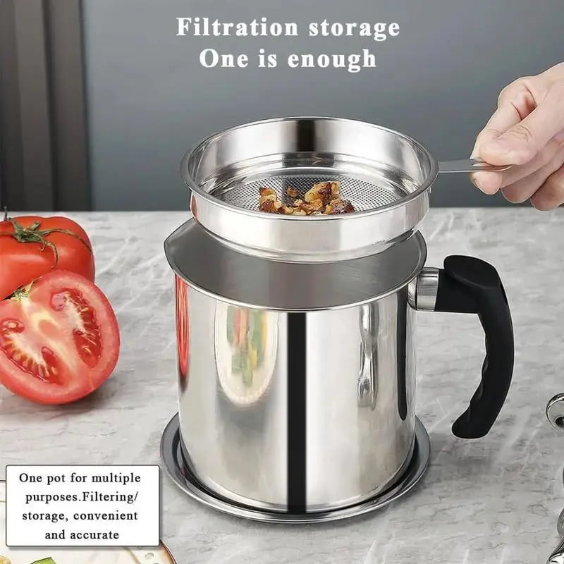🔥 Meilleure vente !  1 distributeur d’huile de cuisine moderne avec plateau et couvercle, pot à huile en acier inoxydable avec filtre, récipient pour graisse de bacon, flacon pour huile de cuisson, ustensile de cuisine, accessoire de cuisine