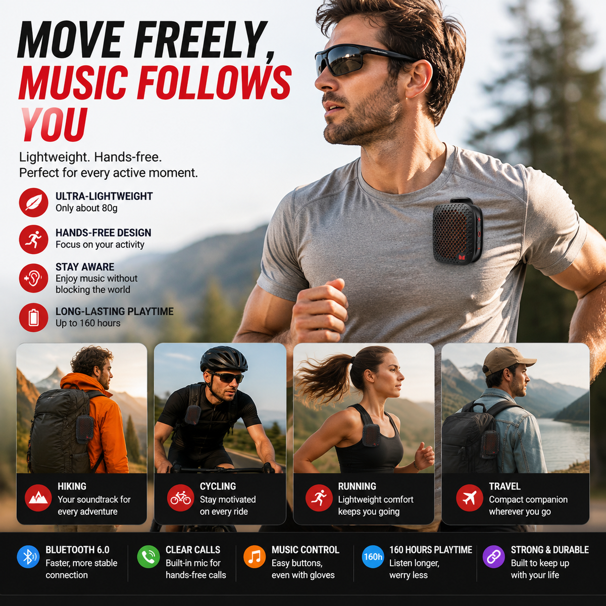 🏃 Outdoor Clip-On Bluetooth Speaker | Waterproof Speaker for Running & Cycling！！！