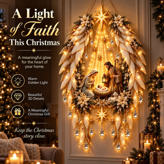 ✨👼 Lumière de crèche 3D avec ailes d’ange célestes ✨ – Décoration murale lumineuse de Noël ✈️