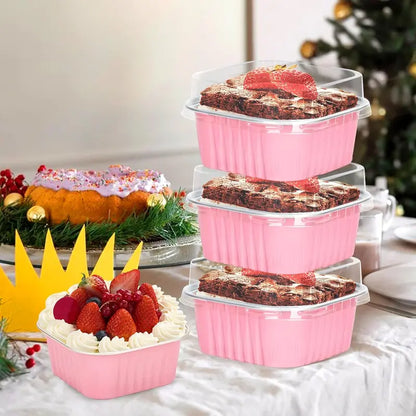 Lot de 30 mini moules à gâteau en aluminium rose avec couvercles – Coupelles à dessert jetables de 142 g