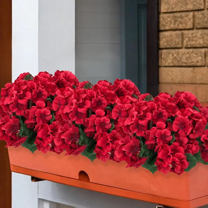 Géraniums artificiels résistants aux UV – Fausses fleurs rouges d'extérieur pour terrasse, jardin et décoration intérieure