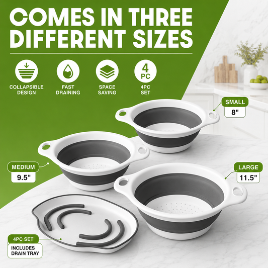 Lot de 3 passoires pliables robustes pour la cuisine
