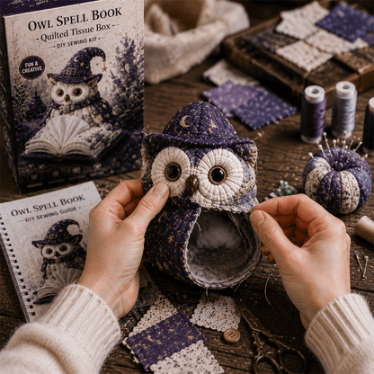 🦉 Kit de couture DIY Boîte à mouchoirs matelassée Hibou Sage