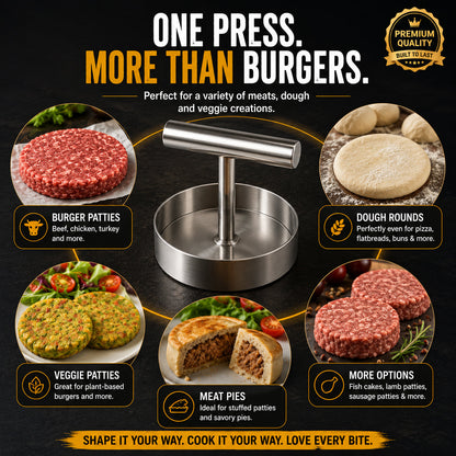 🍔 L’INDISPENSABLE DU BARBECUE | Presse à steaks manuelle – Galettes rondes et uniformes pour le barbecue, la préparation de repas et la cuisine maison
