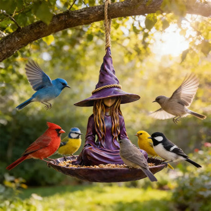 🧙‍♀️Mangeoire pour oiseaux de jardin Sorcière en méditation
