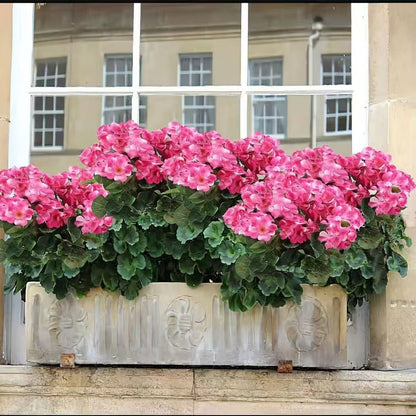 Géraniums artificiels résistants aux UV – Fausses fleurs rouges d'extérieur pour terrasse, jardin et décoration intérieure
