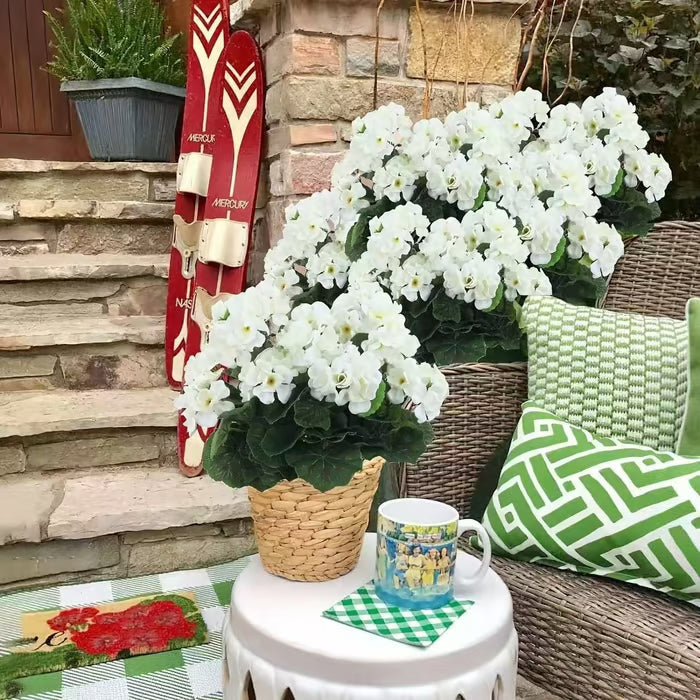 Géraniums artificiels résistants aux UV – Fausses fleurs rouges d'extérieur pour terrasse, jardin et décoration intérieure