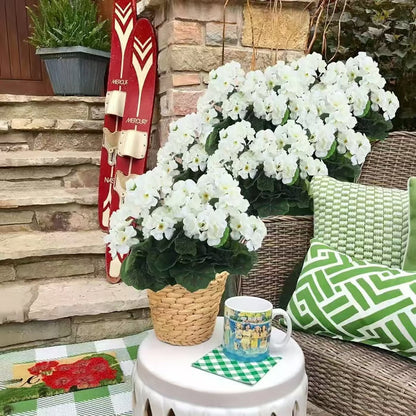 Géraniums artificiels résistants aux UV – Fausses fleurs rouges d'extérieur pour terrasse, jardin et décoration intérieure