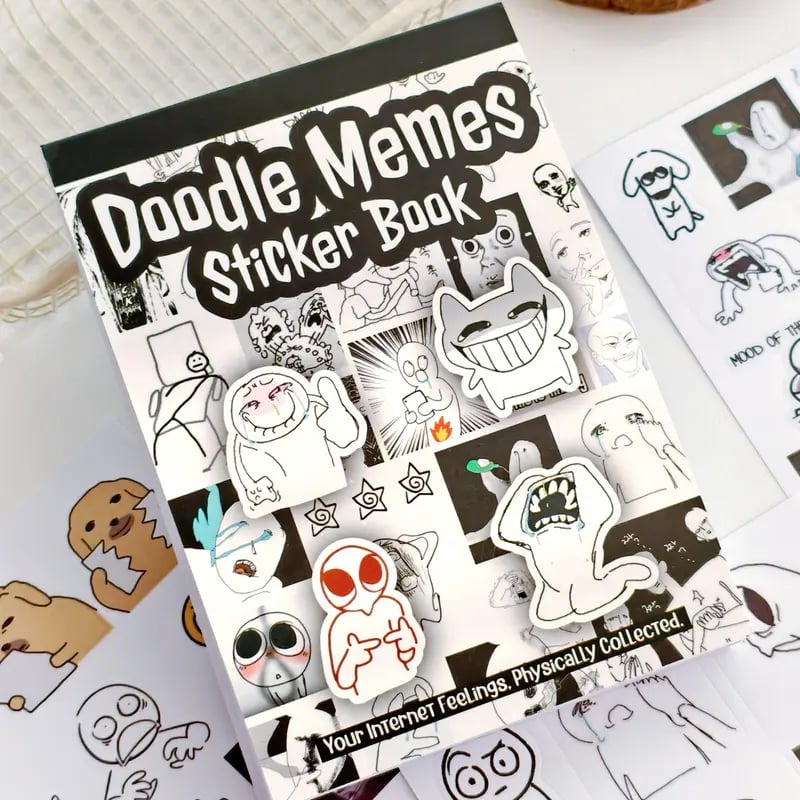 ✨Livre d’autocollants Doodle Meme - 460 autocollants dessinés à la main pour le bullet journal, exprimez votre humeur et les tendances du web